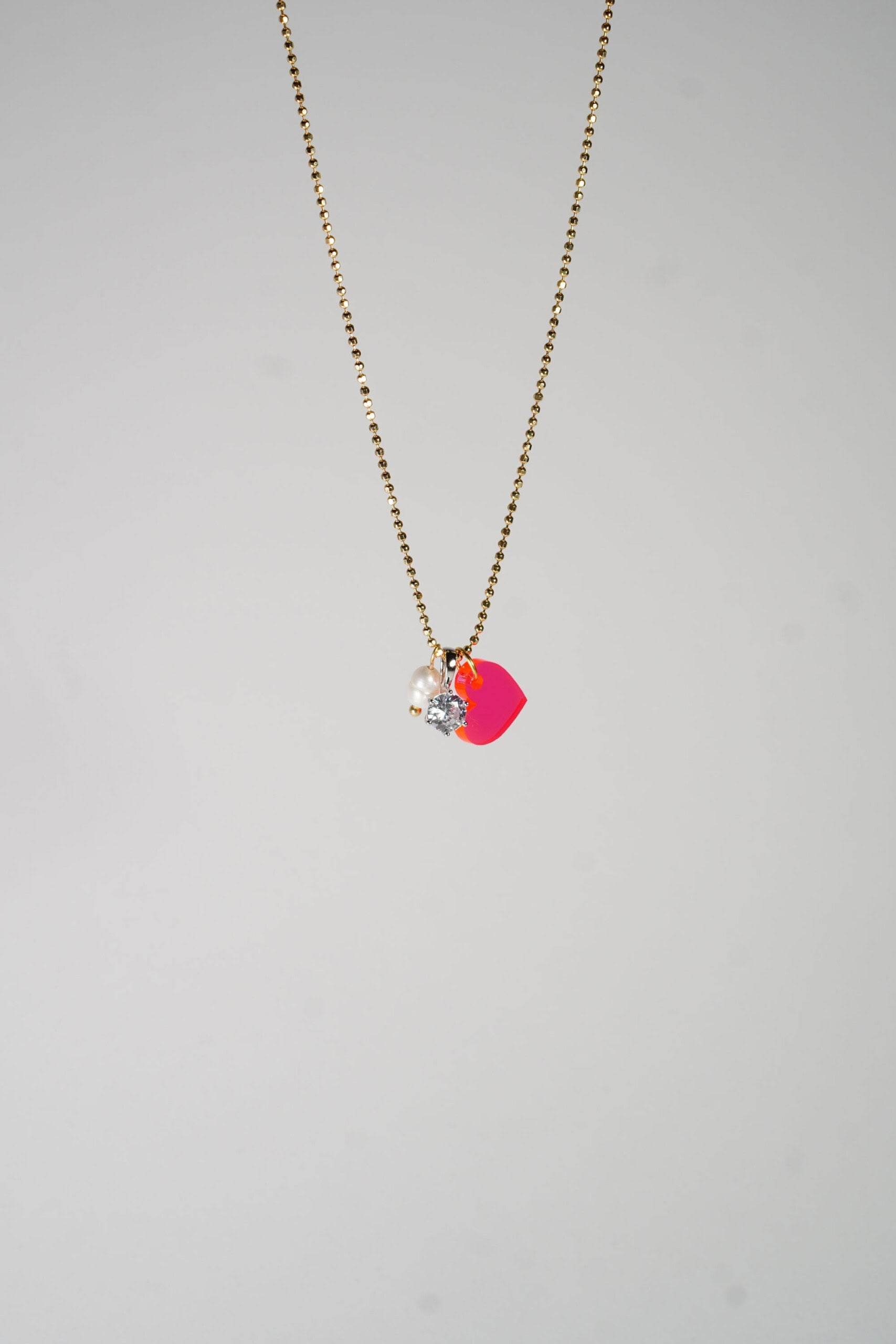 Lucky Necklace Pearl Zirkonia Heart - LUCKY MES